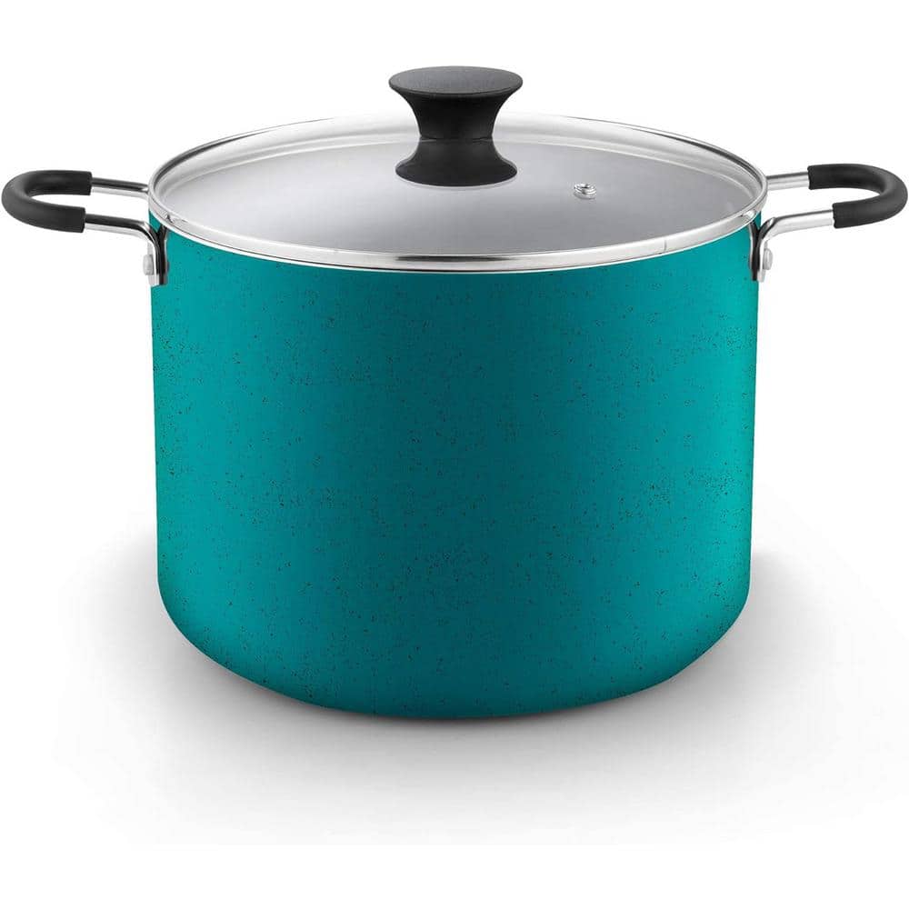 10.5 qt. Thick Gauge Aluminum Nonstick Stockpot in Turquoise with Glass Lid