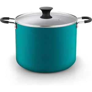 10.5 qt. Thick Gauge Aluminum Nonstick Stockpot in Turquoise with Glass Lid Durable Stay Cool Riveted Handles