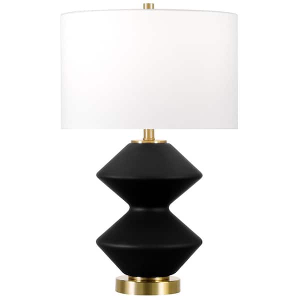 HomeRoots 22.75 in. White Modern Integrated LED Bedside Table Lamp with White Fabric Shade