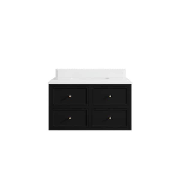 Willow Collections Roswell 36 in. Single Sink Freestanding Black Bath Vanity with White Qt. Top Unassembled