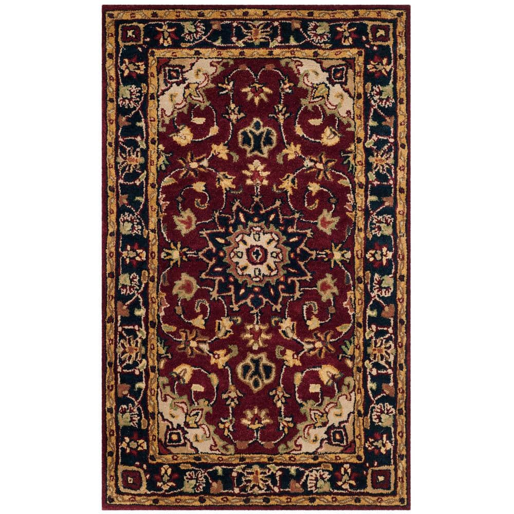 Classic Burgundy and Navy Hand-Tufted Wool Area Rug