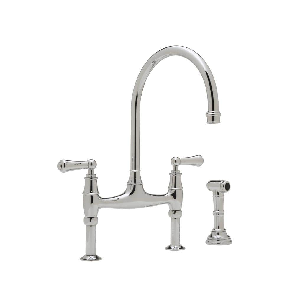 UPC 685333705855 product image for Perrin & Rowe Double Handle Bridge Kitchen Faucet in Polished Chrome | upcitemdb.com