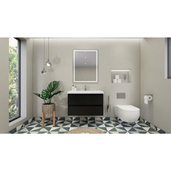 Unbranded Bohemia 36 in. W Bath Vanity in Rich Black with Reinforced Acrylic Vanity Top in White with White Basin
