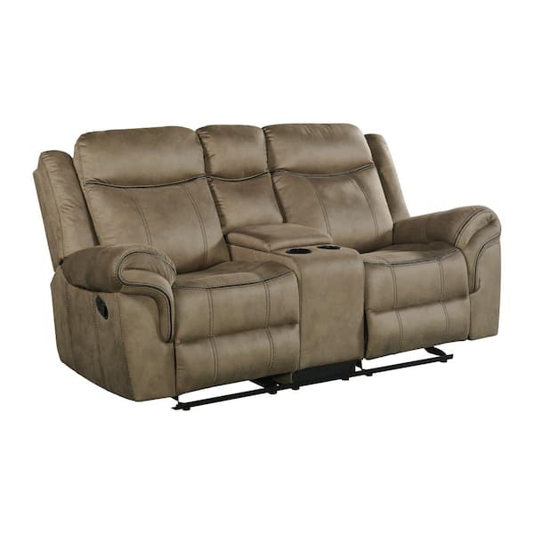 Tasso 76 in. T101 Brown Solid Motion Polyester Loveseat with Console (Seats 2)