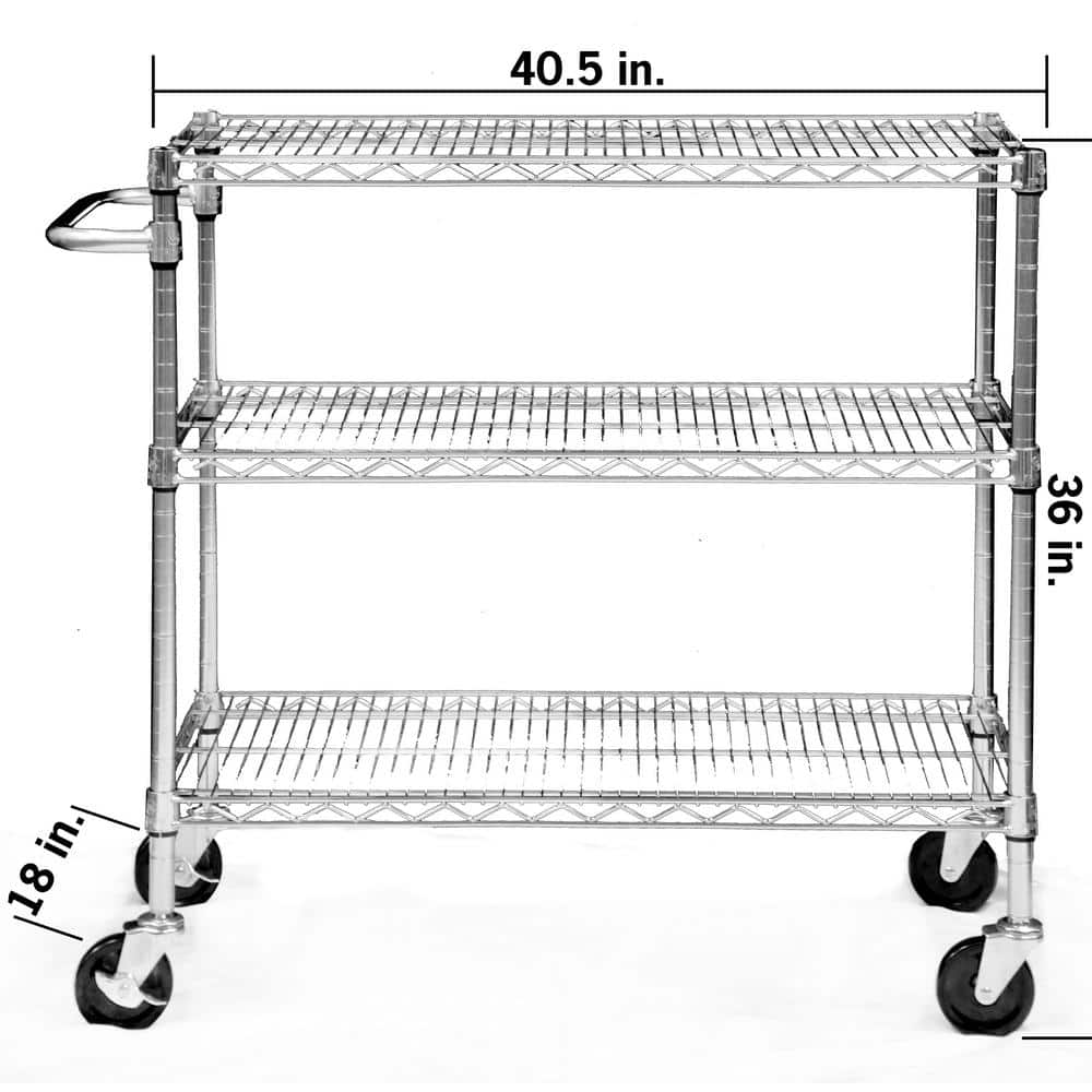 EcoStorage Silver Heavy-Duty Steel Kitchen Cart with Adjustable Shelves