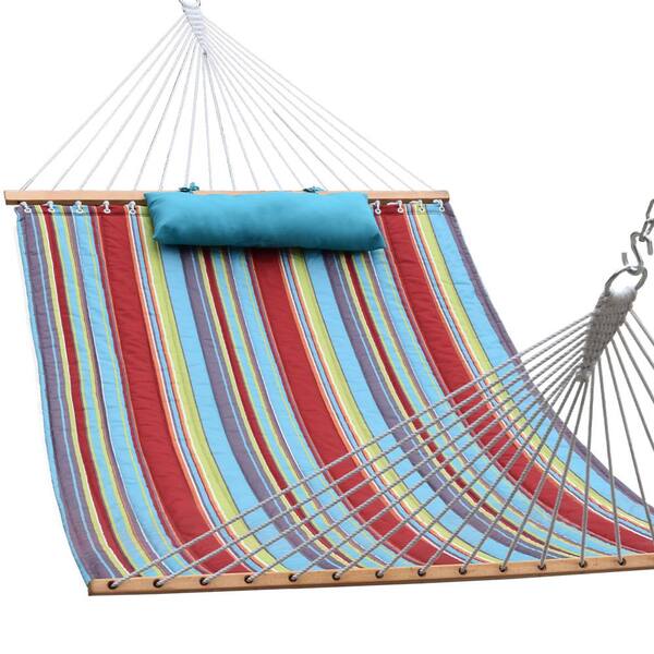 12 FT Quilted Fabric Double Hammock with Spreader Bars and Detachable ...