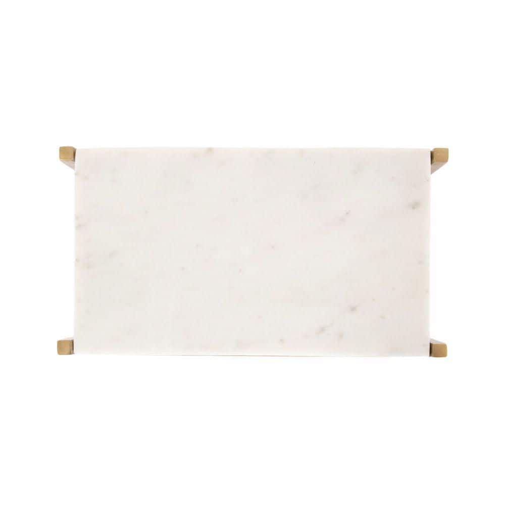 Aguilar 12 in. White/Gold Rectangle Marble End Table - thumbnail 7