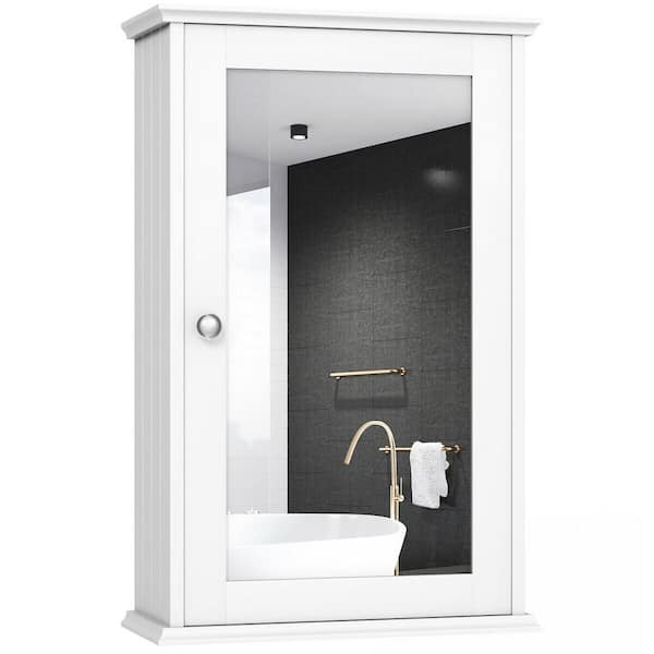 13.5 in. W x 21 in. H Rectangular Wall Mount MDF Medicine Cabinet with Mirror in White, Reversible Door