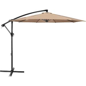 10ft.Tan Steel Offset Cantilever Umbrella, Patio Hanging Umbrella with Crank&Cross Base for Garden, Lawn, Backyard&Deck
