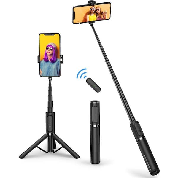 Ahfiwaso 3in1 Selfie Stick Tripod Aluminum with Bluetooth, Wireless Remote and Tripod Stand in Black