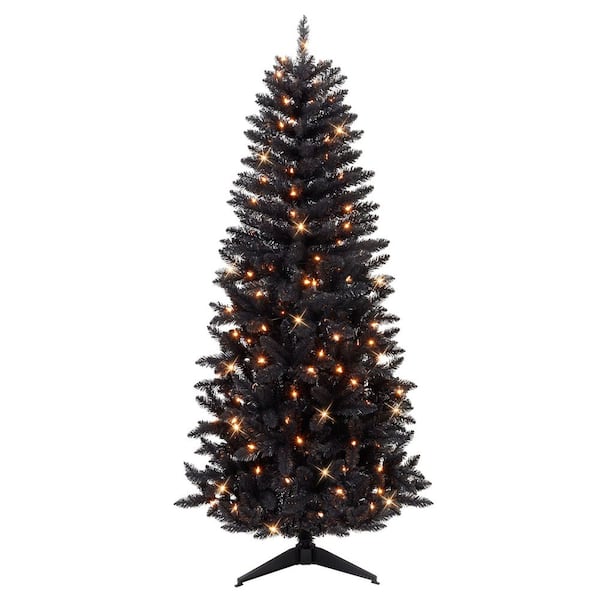7 ft. Pre-Lit Black Carson Pine Artificial Christmas Tree
