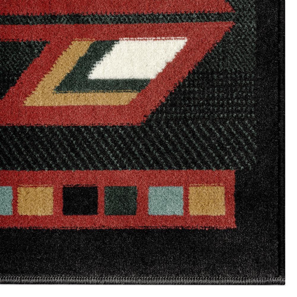Southwestern Geometric Green and Red Synthetic Area Rug, 5'2" x 7'4"