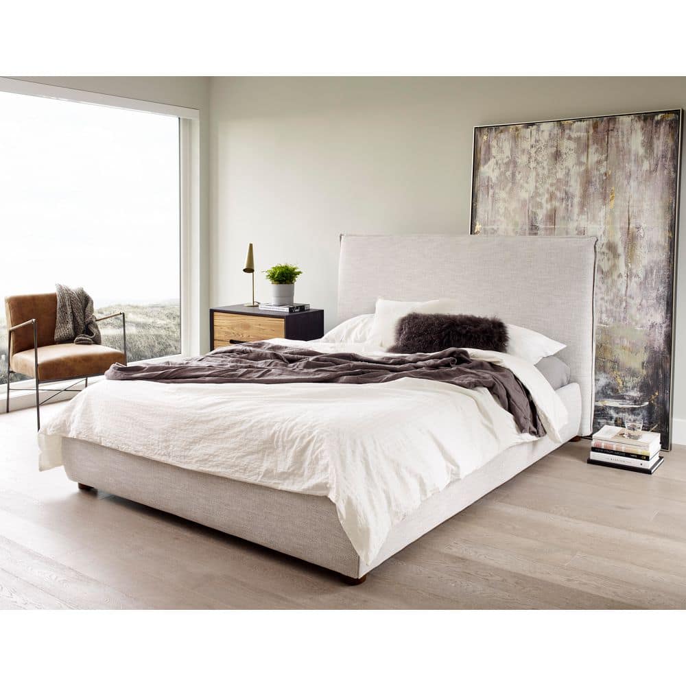 Keaton Beige Solid Pine Frame Queen Platform Bed with Tall Foam Headboard and Linen Blend Upholstery price history on PriceWatchPro