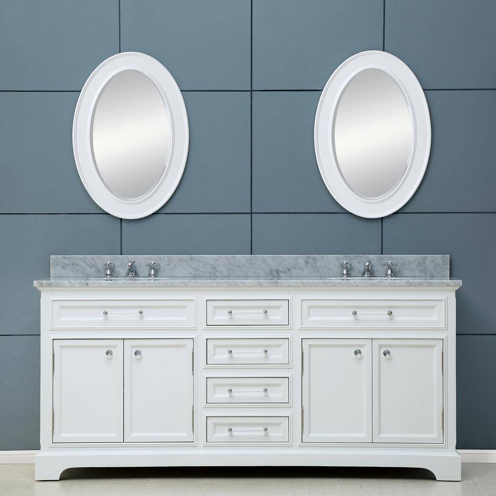 86 White Freestanding Double Sink Bathroom Vanity Set with Makeup Table  Marble Top