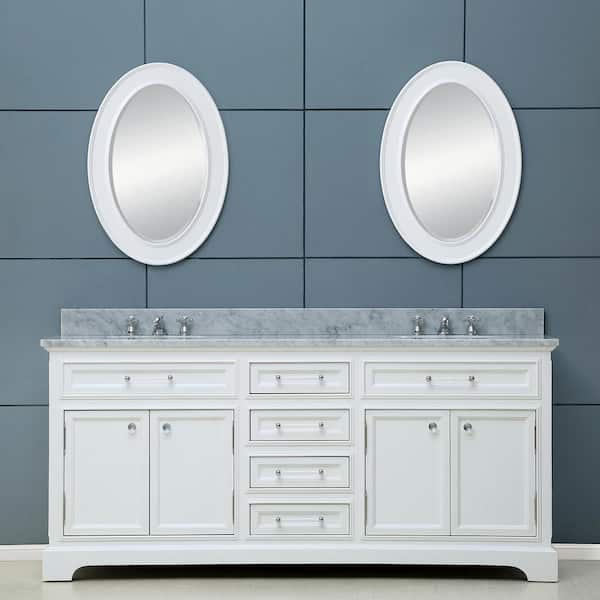 Water Creation 72 in. W x 22 in. D x 34 in. H Bath Vanity in White with Marble Vanity Top in Carrara White with White Basin
