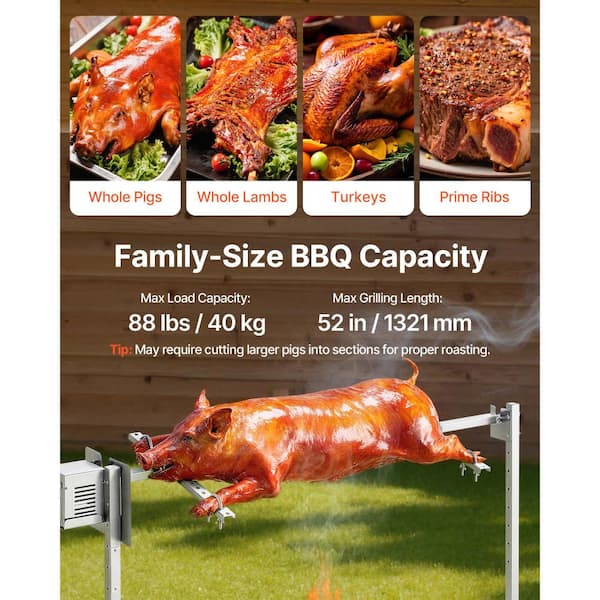 SKONYON Electric Rotisserie Grill Kit 8-Level Height AC120V, 88 lb