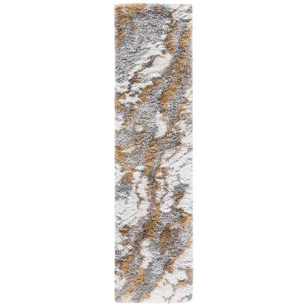 Horizon Shag 2 ft. x 19 ft. Gray/Gold Abstract Marble Runner Rug