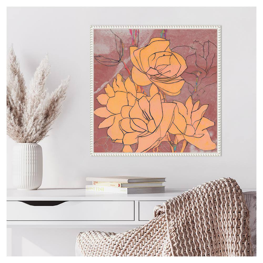 Abstract Pale Roses Peach and Mauve Canvas Wall Art with White Frame