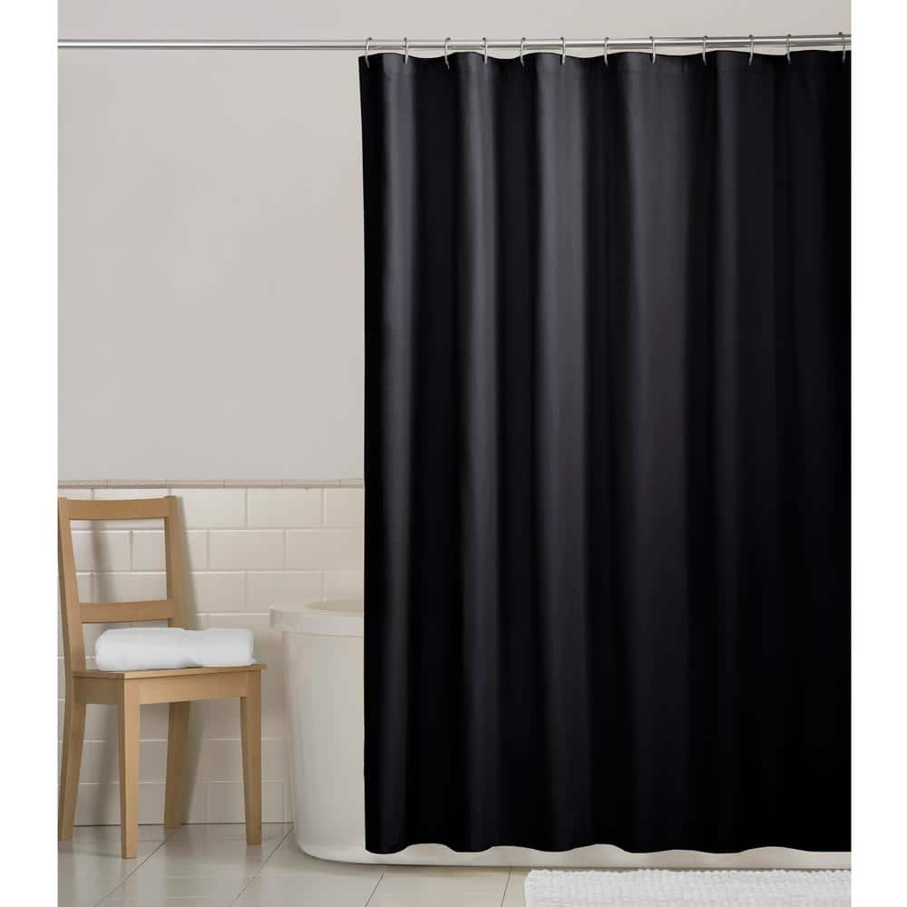 Zenna Home 70 In X 72 In Water Repellent Fabric Shower Curtain Liner In Black 72639yblk The Home Depot