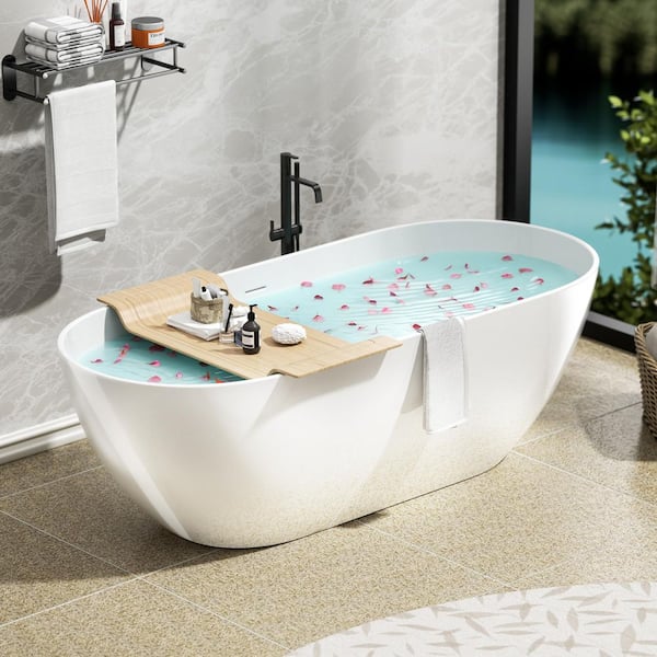Ziyudura 59 in. x 29.5 in. Soaking Bathtub with Center Drain in