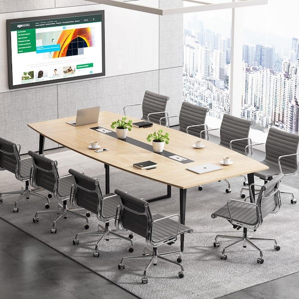 BYBLIGHT Capen 94.4 in Rectangular Light Brown Wood Computer Desk Conference Table Meeting Seminar Table