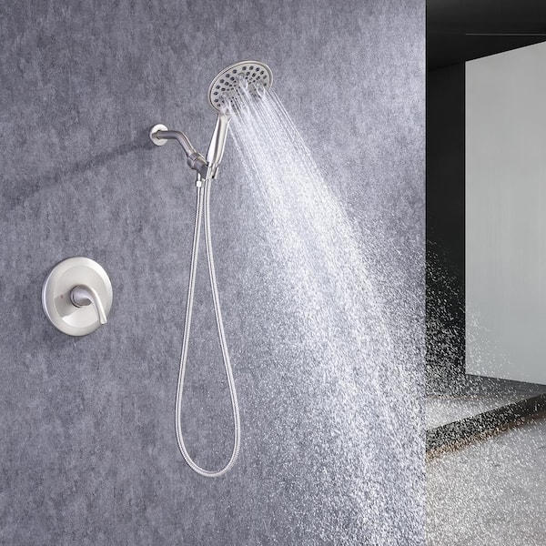 Single-Handle 6-Spray Round High Pressure Shower Faucet with 6 in. Shower Head in Brushed Nickel (Valve Included)