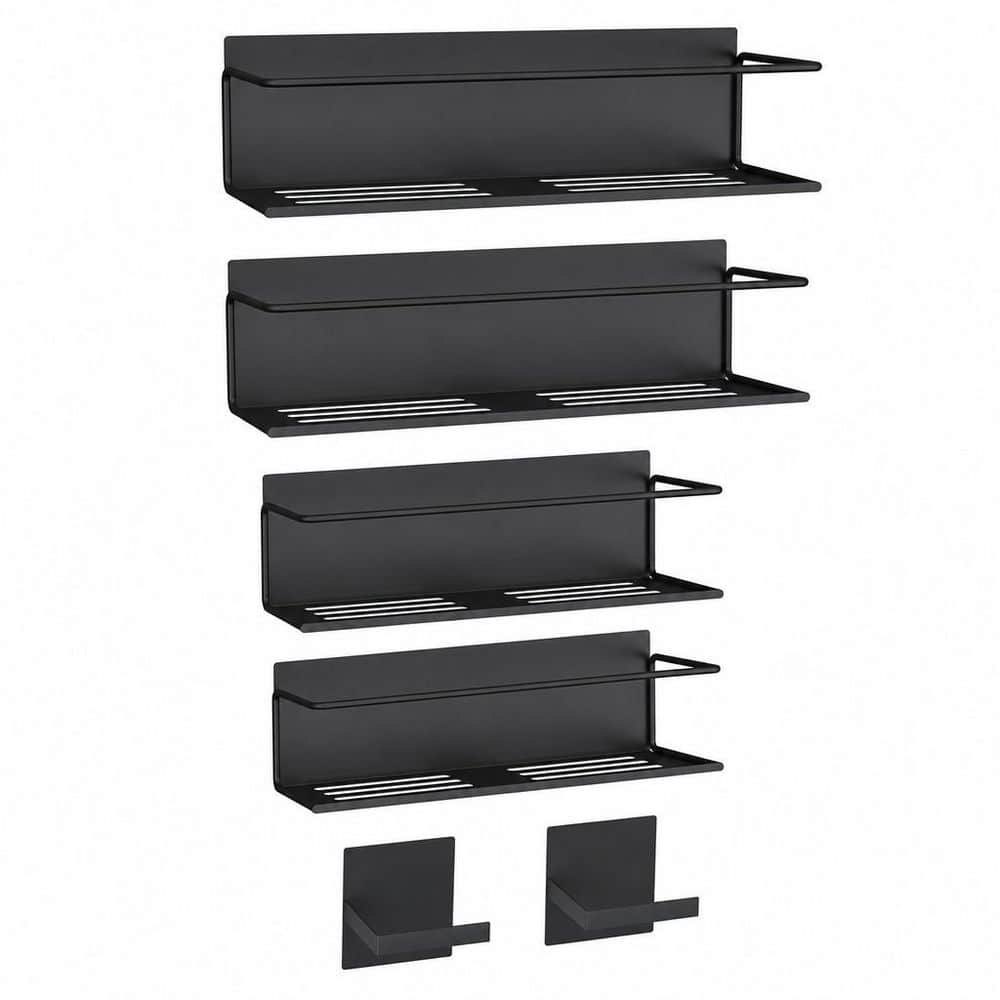 Numhew 4-Pack Black Magnetic Spice Rack with 2 Magnetic Paper