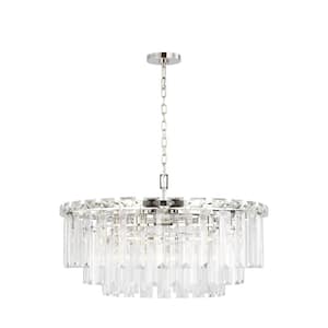 Arden 32.875 in. W x 18.75 in. H 16-Light Polished Nickel Indoor Dimmable Large Chandelier with Textured Glass Panels