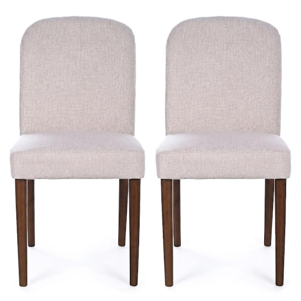 Noriko Beige Fabric Upholstered Japandi Style Solid Wood Dining Side Chair Set of 2