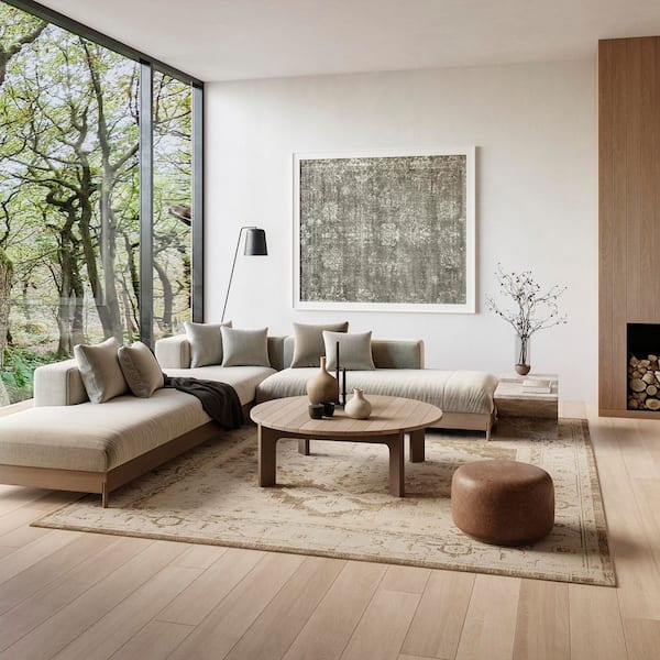 Astra Machine Washable Beige 9 ft. x 12 ft. Center medallion Traditional Area Rug