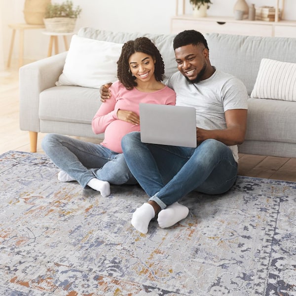 2 ft. x 3 ft.  Ivory Grey Abstract Washable for Bedroom, Dining Room, Living Room  Area Rug