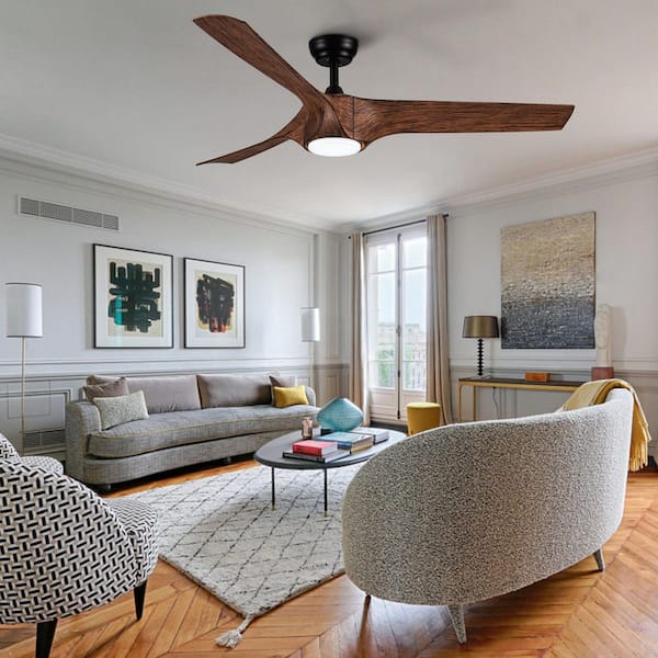 56 in. Black 3 ABS Blades Downrod Standard Ceiling Fan with Intergrated LED and Remote Included