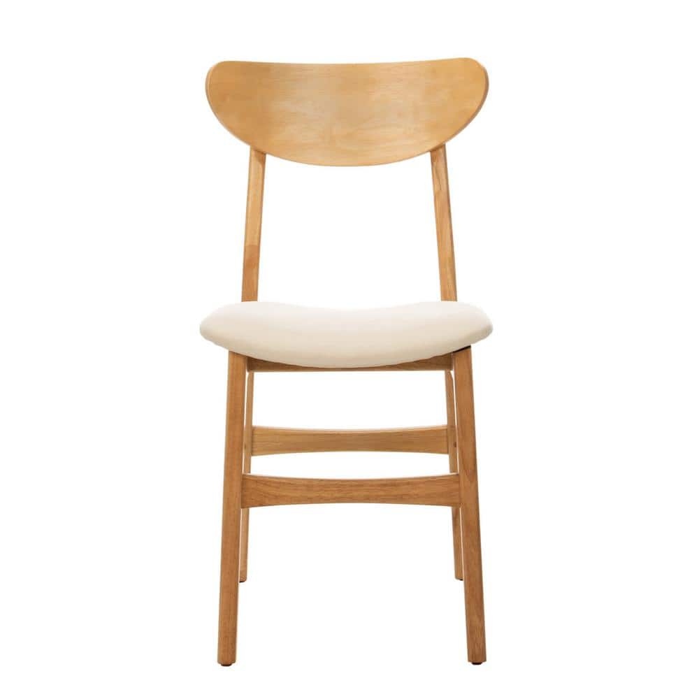 Transitional Retro High-Back Side Chair in Natural Wood & White Cushion
