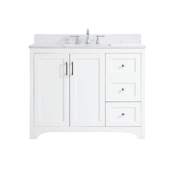 Unbranded Simply Living 42 in. W x 22 in. D x 34 in. H Bath Vanity in White with Calacatta White Engineered Marble Top