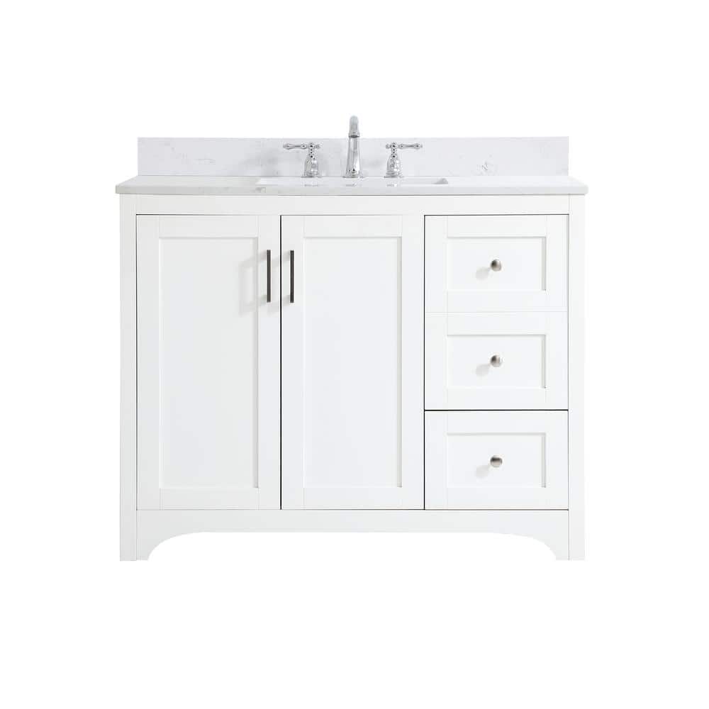 42 in. W Single Bath Vanity in White with Engineered Stone Vanity Top in Wh