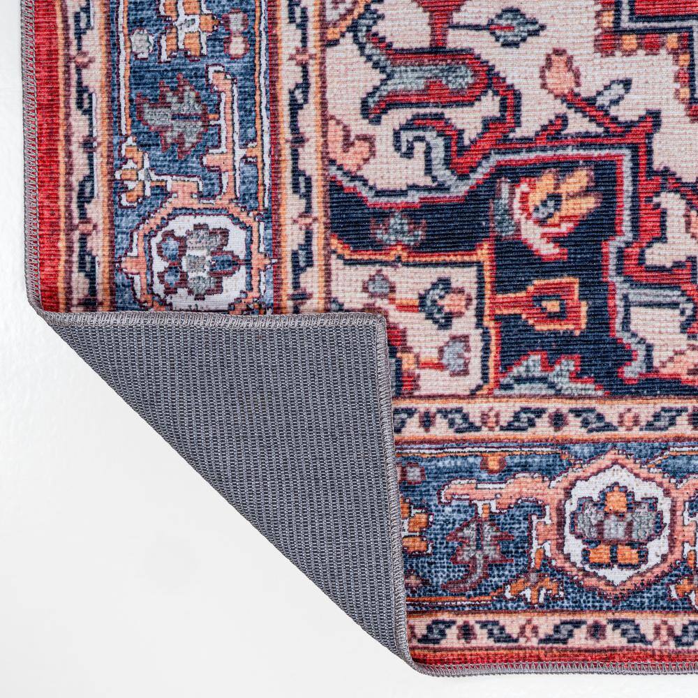 Cirali Medallion Red/Navy 4' x 6' Washable Synthetic Area Rug
