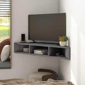 Emmeline 47 in. Distressed Gray Particle Board Corner Floating TV Stand Fits TVs Up to 50 in. with Cable Management