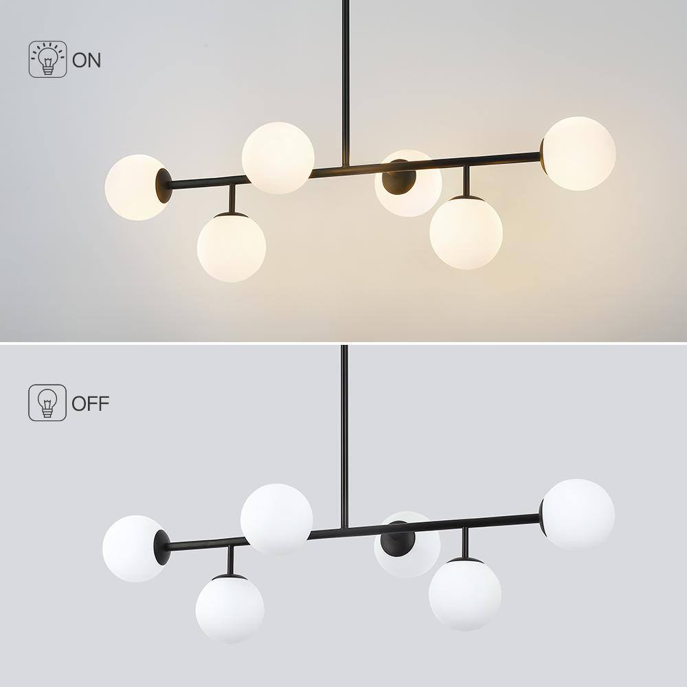Matte Black Linear Sputnik Chandelier with Frosted Glass Globes