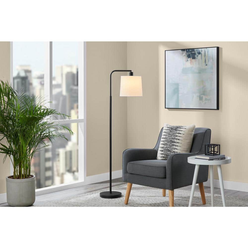 Hampton Bay Auburn 56 in. Matte Black Floor Lamp with White Fabric