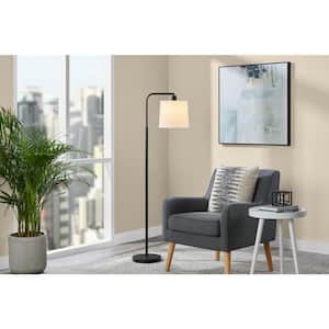 Auburn 56 in. Matte Black Floor Lamp with White Fabric Shade