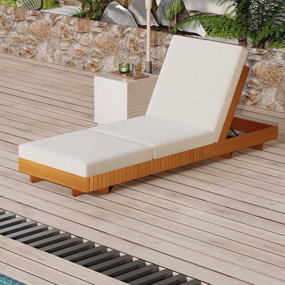 Copper Teak Adjustable Acacia Wood Outdoor Chaise Lounge Chair with Triple fold Cream Cushion price history on PriceWatchPro