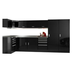 Select Series 75 in. H x 144 in. W x 48 in. D Aluminum Cabinet Set in Black with Stainless Steel Worktop (13-Piece)