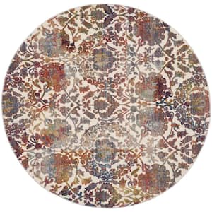 Global Vintage White/Multi 6 ft. x 6 ft. All-Over Design Transitional Round Area Rug