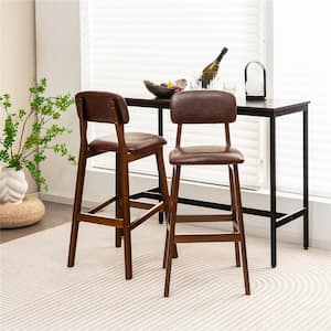 29 in. Brown Upholstered PU Bar Stools Dining Chairs with Rubber Wood Legs (Set of 2)