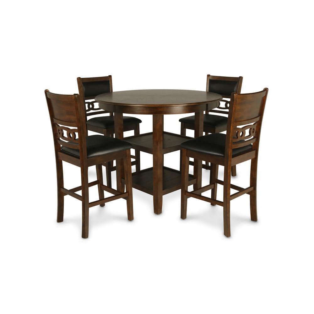 Gia 5-Piece Brown Wood Round Counter Dining Set