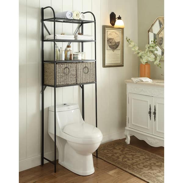 4D Concepts Windsor 24 in. W x 71.5 in. H x 15 in D Metal Over the Toilet Storage Space Saver with 2 Woven Baskets in Brown
