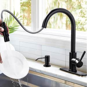 Single Handle Pull Down Sprayer Kitchen Faucet with Soap Dispenser, Advanced Spray in Matte Black