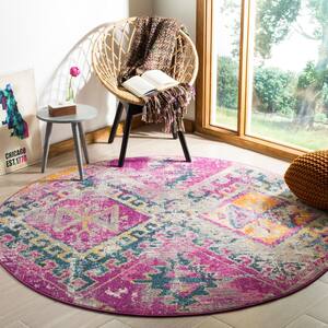 Madison Fuchsia/Blue 7 ft. x 7 ft. Round Floral Area Rug