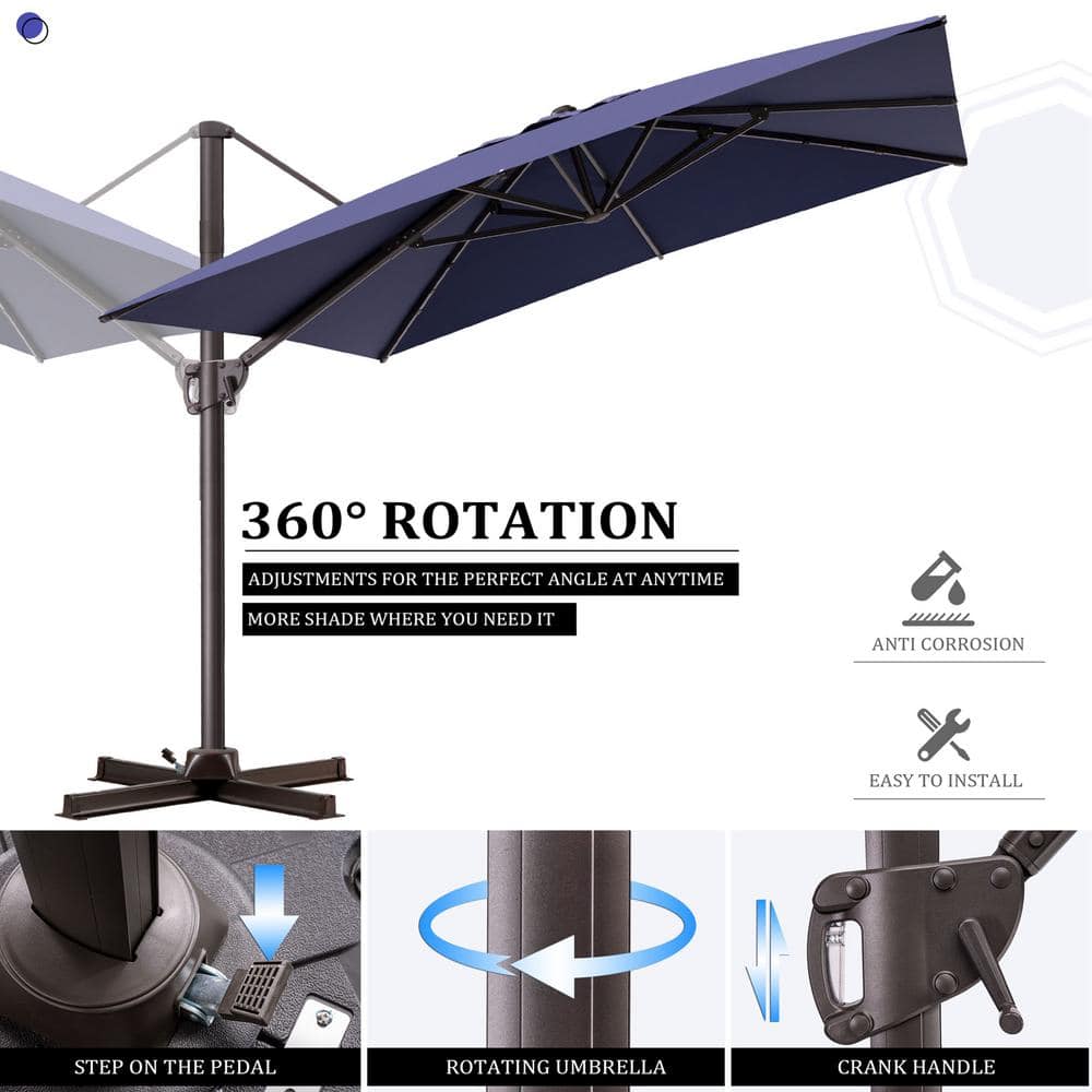 Pellebant Outdoor Patio Umbrella 9 FT x 11 FT Cantilever-Offset Umbrella with No Base Navy Blue