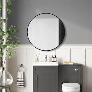 24 in. W x 24 in. H Round Aluminum Framed Wall Bathroom Vanity Mirror in Black